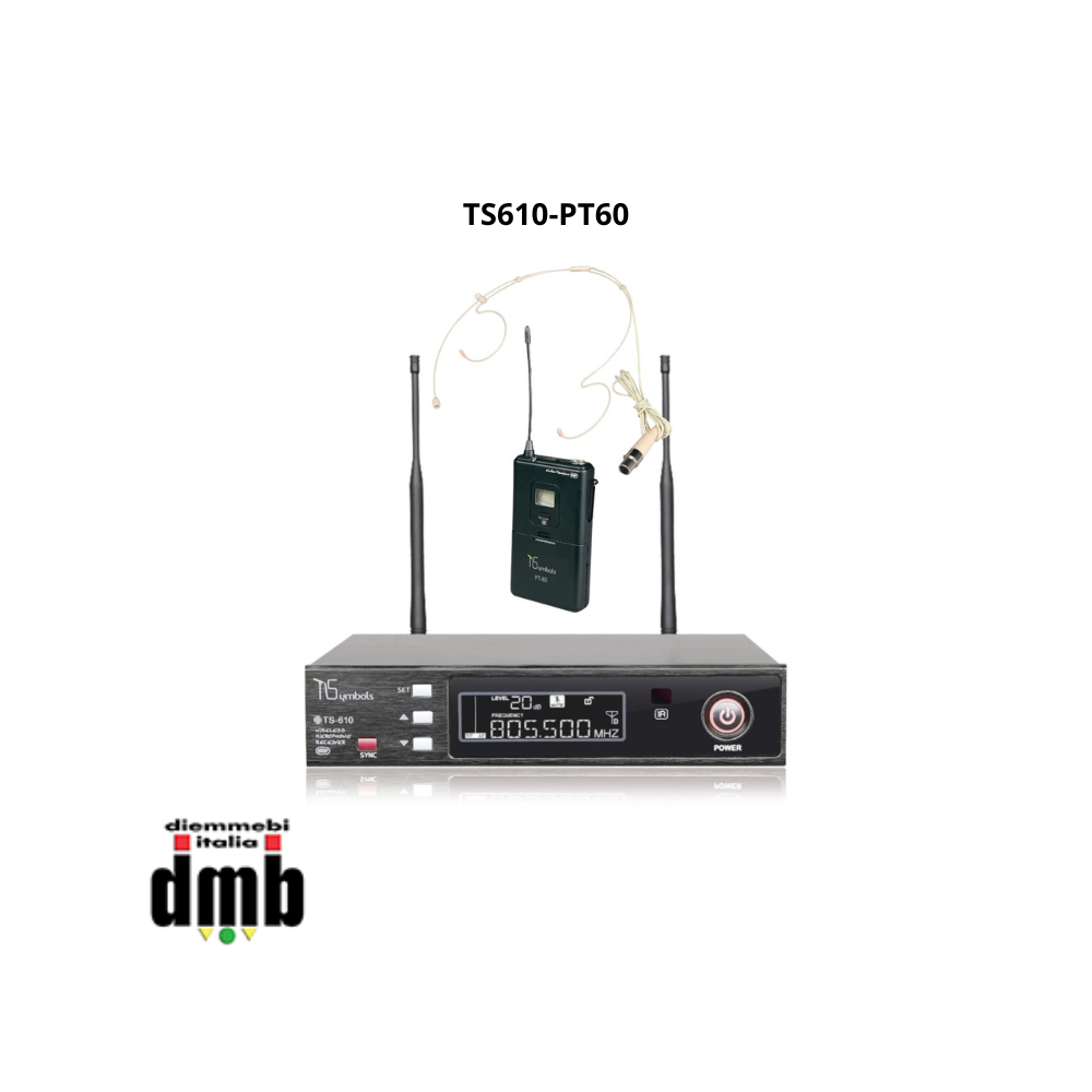 TSYMBOLS - TS610-PT60- Ricevitore Diversity con Bodypack PT-60 e archetto UHF Single CH.