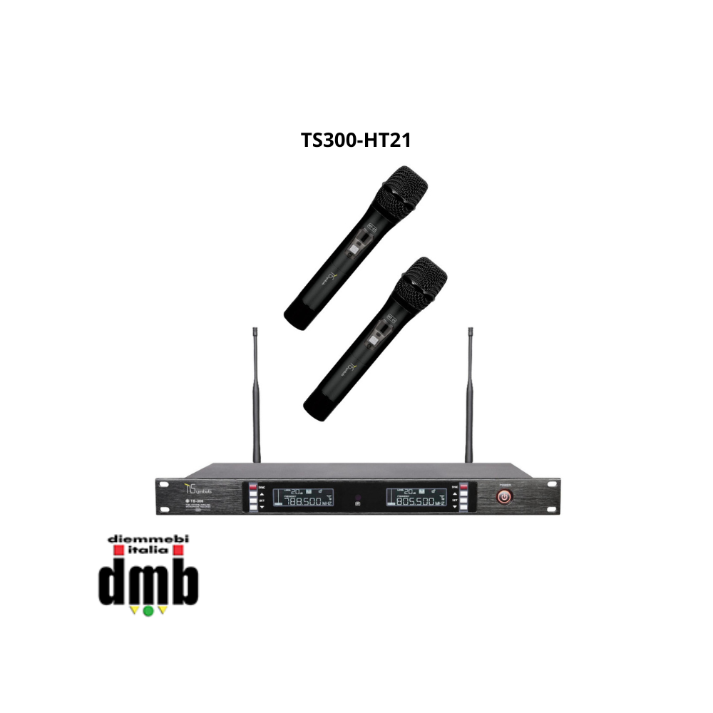 TSYMBOLS - TS300-HT21- Ricevitore Diversity con 2 Trasmettitori palmari HT-21, UHF Dual CH.