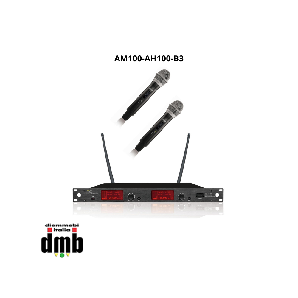 TSYMBOLS - AM100-AH100-B3 - Ricevitore Diversity con  due Trasmettitori palmari AH100-B3, UHF Dual CH.