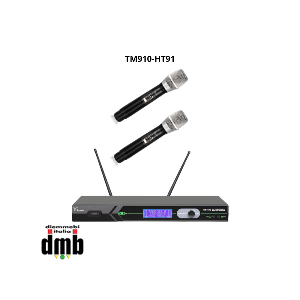 TSYMBOLS - TM910-HT91 - Ricevitore Diversity con  due Trasmettitori palmari HT-91, UHF Dual CH.