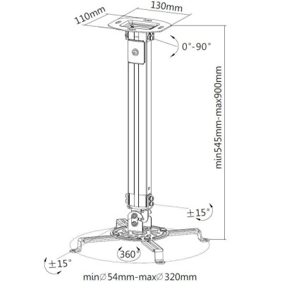 TECHLY - ICA-PM18M - Supporto a Soffitto per Proiettori Estensione 545-900 mm Silver