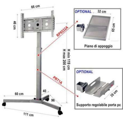 MD ITALY - SPLT1A - Supporto da pavimento telescopico per video LCD o plasma grigio