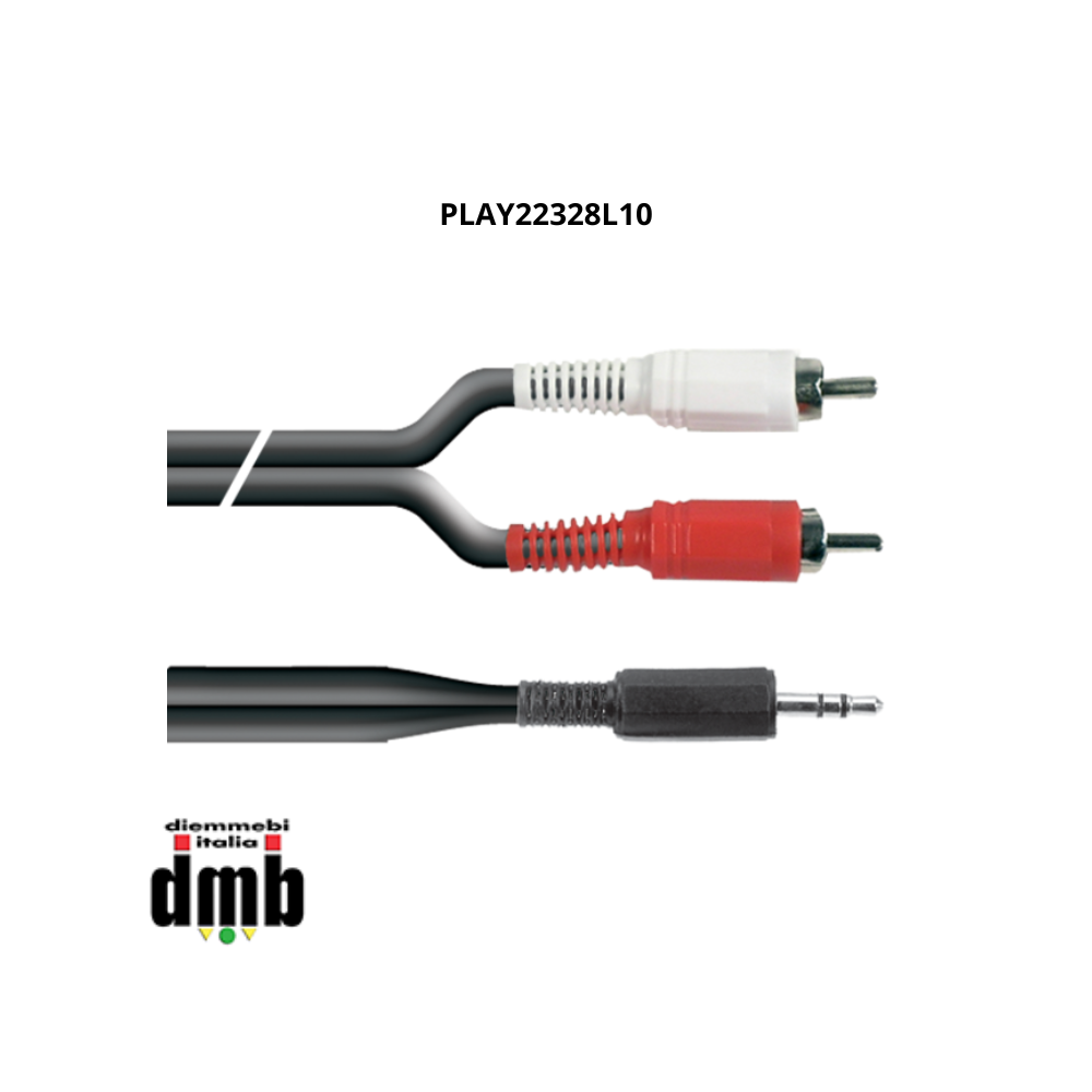 PROAUDIO - PLAY22328L10 - cavo audio  assemblato con 1 minijack 3.5 stereo plastica- 2 rca maschi plastica da mt. 10