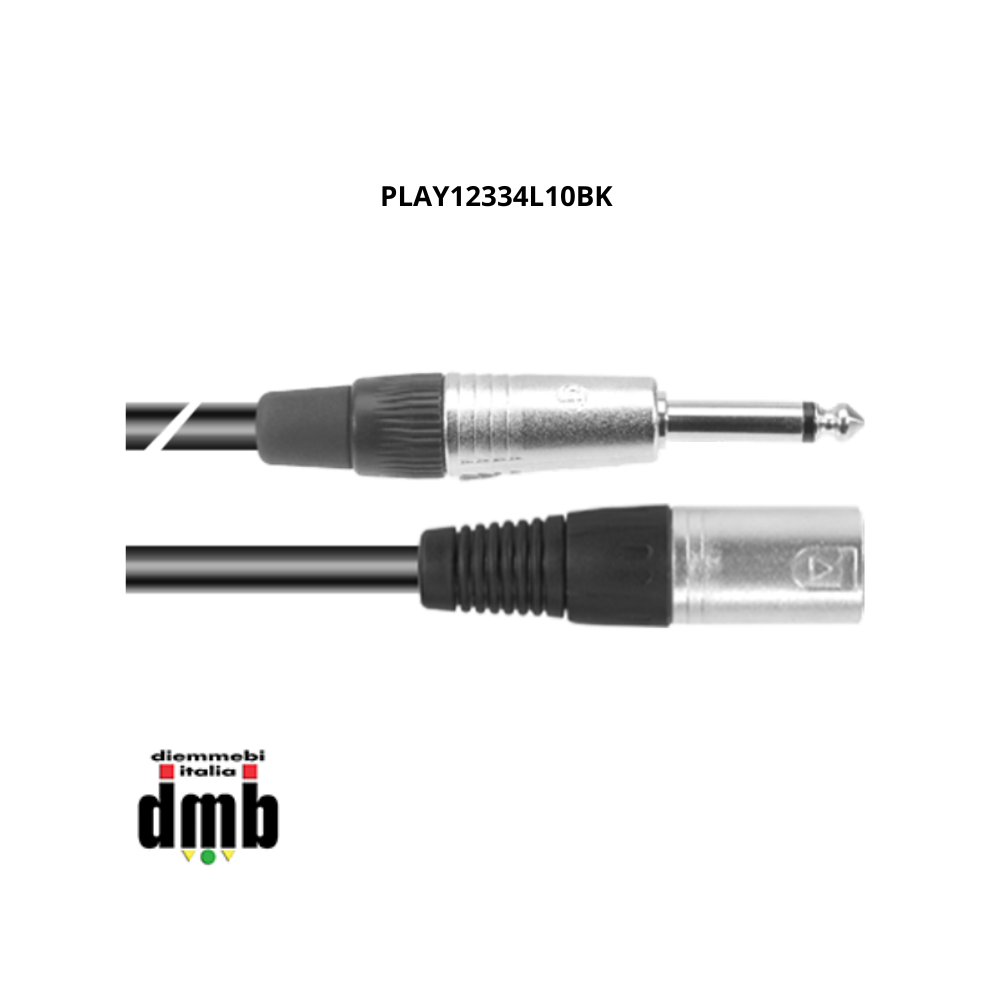 PRO AUDIO - PLAY12334L10BK - CAVO AUDIO cannon maschio 3 poli xlr- jack mono 6.35maschio metallo