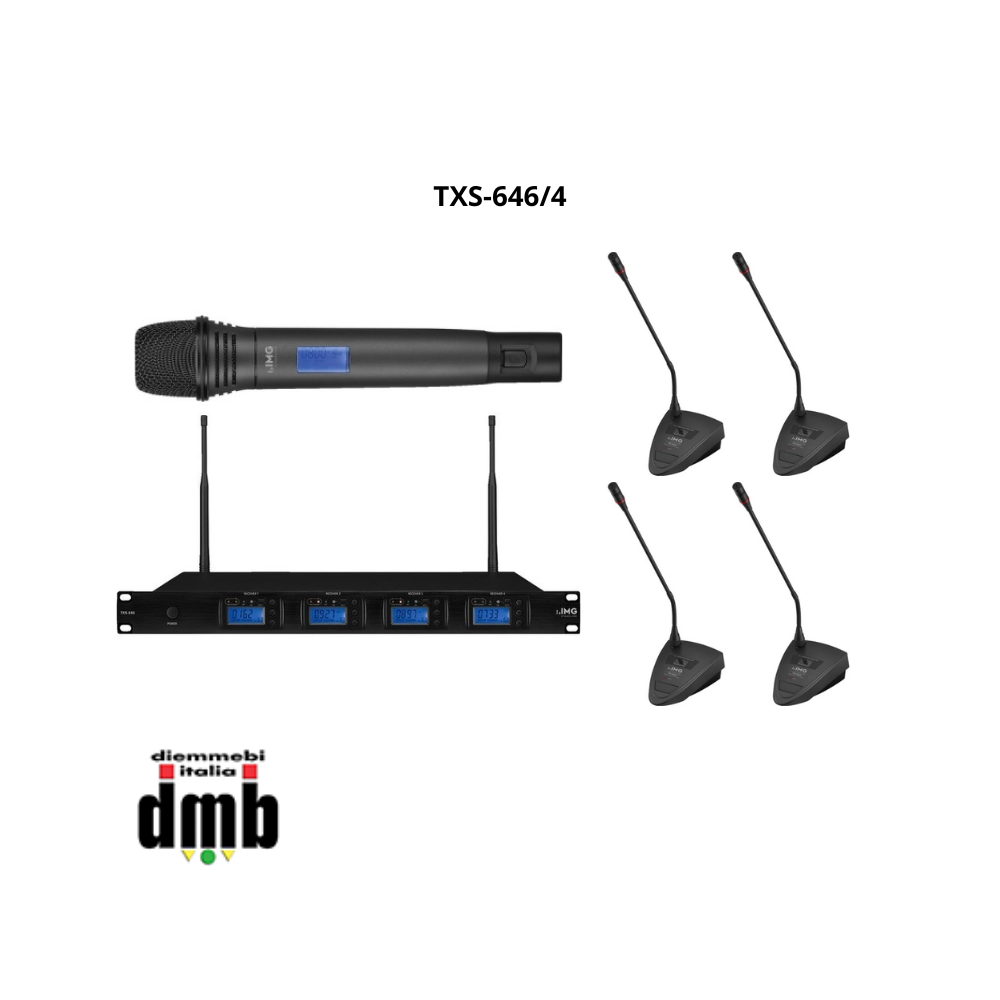 ZZIPP - TXS-646/4 - Ricevitore multifrequenza a 4 canali + 4 Microfoni da tavolo + 1 Microfono a mano