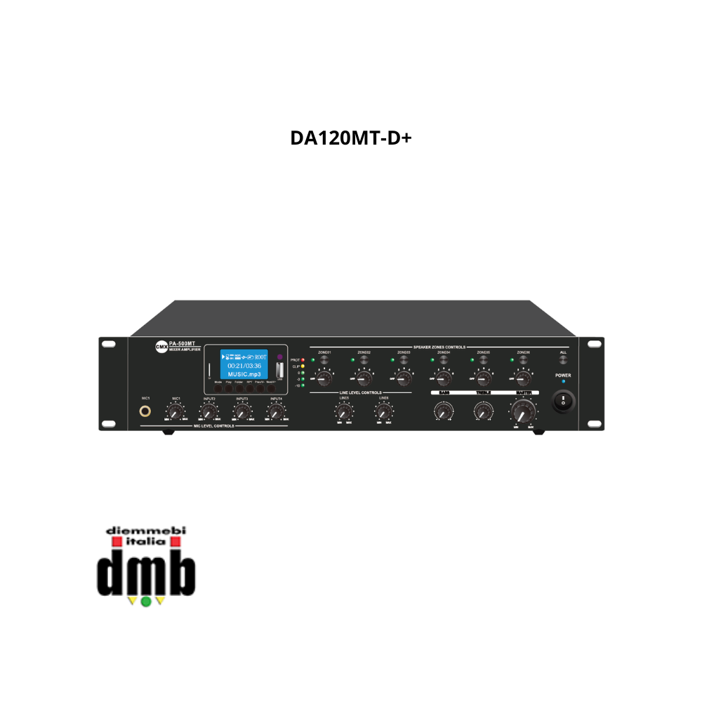 CMX - DA120MT-D+ - Mixer ampliﬁcatore da 120W - Volume regolabile 6 Zone