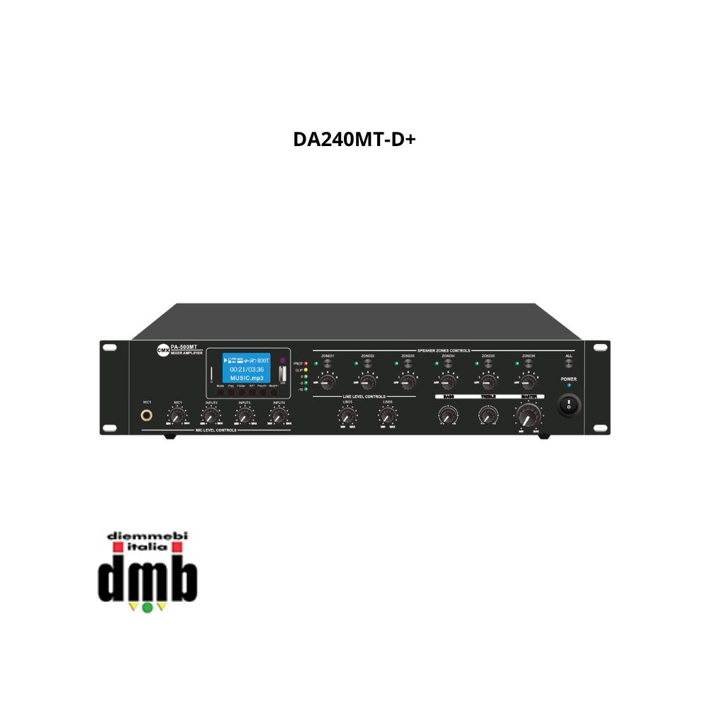 CMX - DA240MT-D+ - Mixer ampliﬁcatore da 240W - Volume regolabile 6 Zone