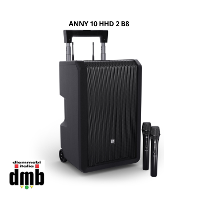 LD SYSTEMS - ANNY 10 HHD 2 B8 - Altoparlante PA Bluetooth da 10" con batteria ricaricabile, mixer e 2 radiomicrofoni