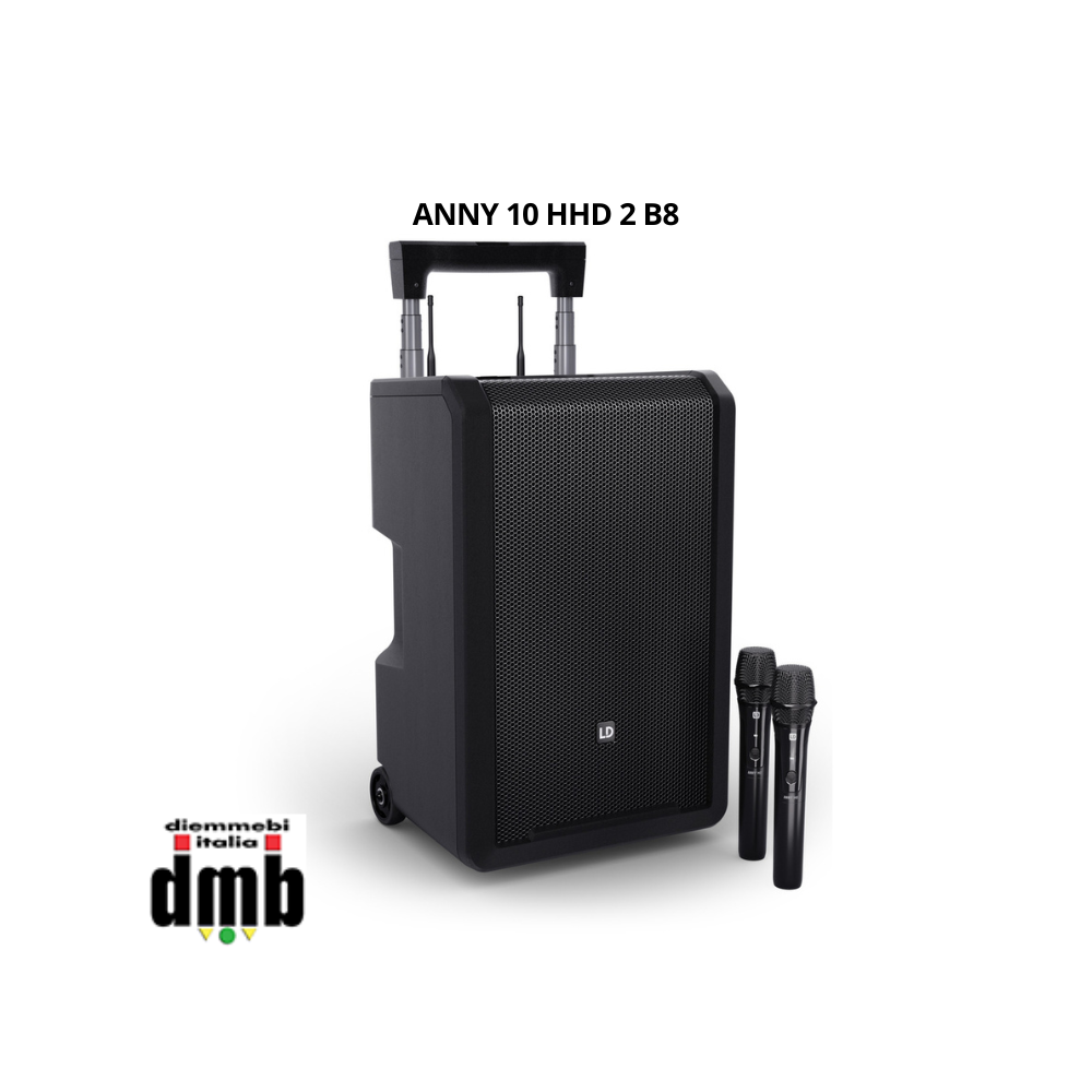 LD SYSTEMS - ANNY 10 HHD 2 B8 - Altoparlante PA Bluetooth da 10" con batteria ricaricabile, mixer e 2 radiomicrofoni