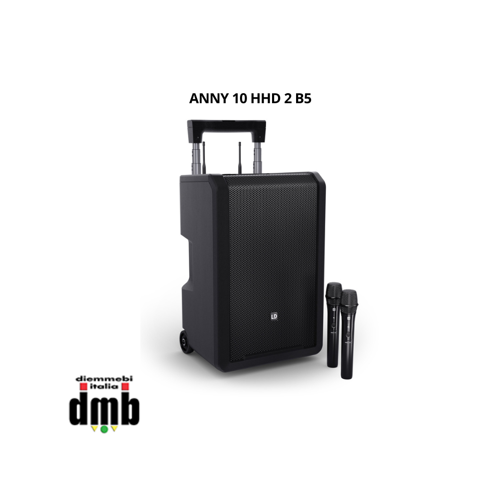 LD SYSTEMS - ANNY 10 HHD 2 B5 - Altoparlante PA Bluetooth da 10" con batteria ricaricabile, mixer e 2 radiomicrofoni