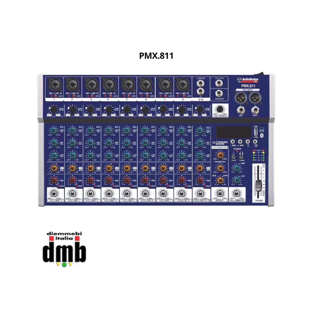 AUDIODESIGN PRO - PMX.811 - Mixer professionale 8+1+1 canali USB/BT -  24 effetti con DSP