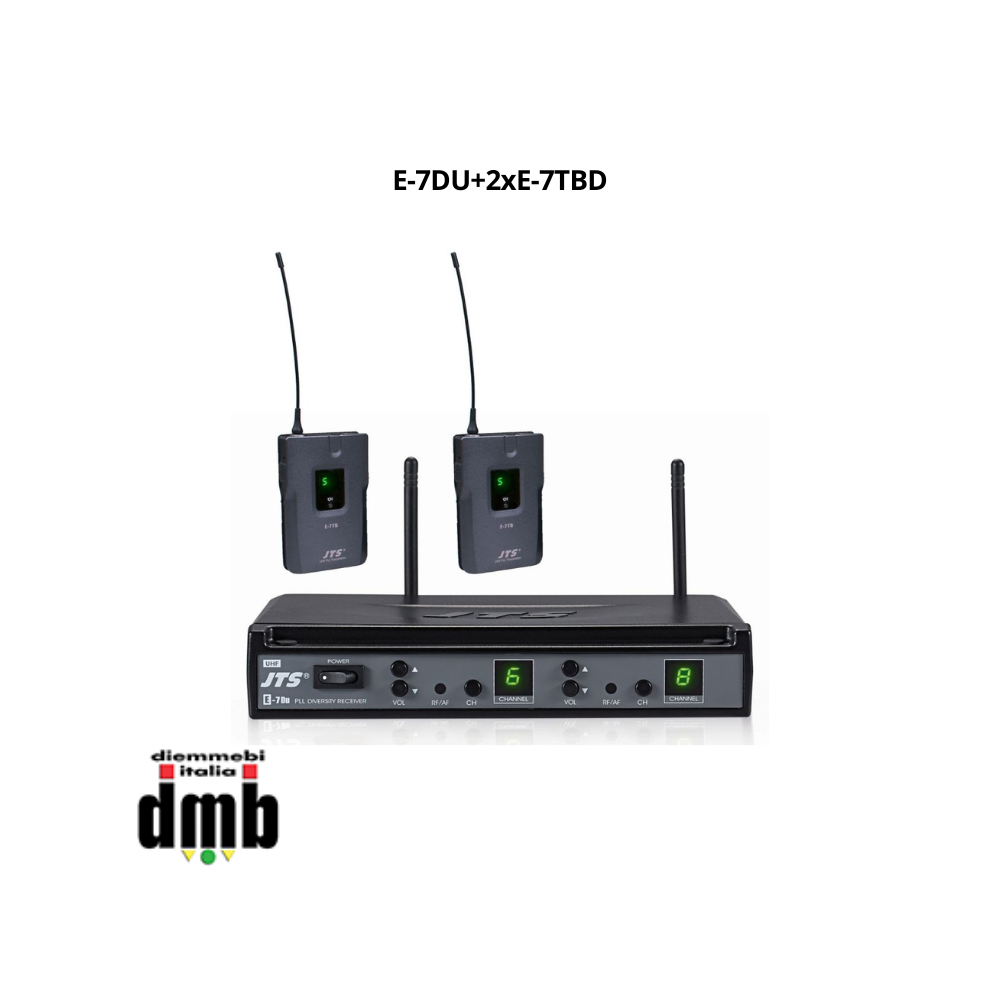 JTS - E-7DU+2xE-7TBD - 42546 - Radiomicrofono UHF PLL 16 canali con doppio trasmettitore bodypack