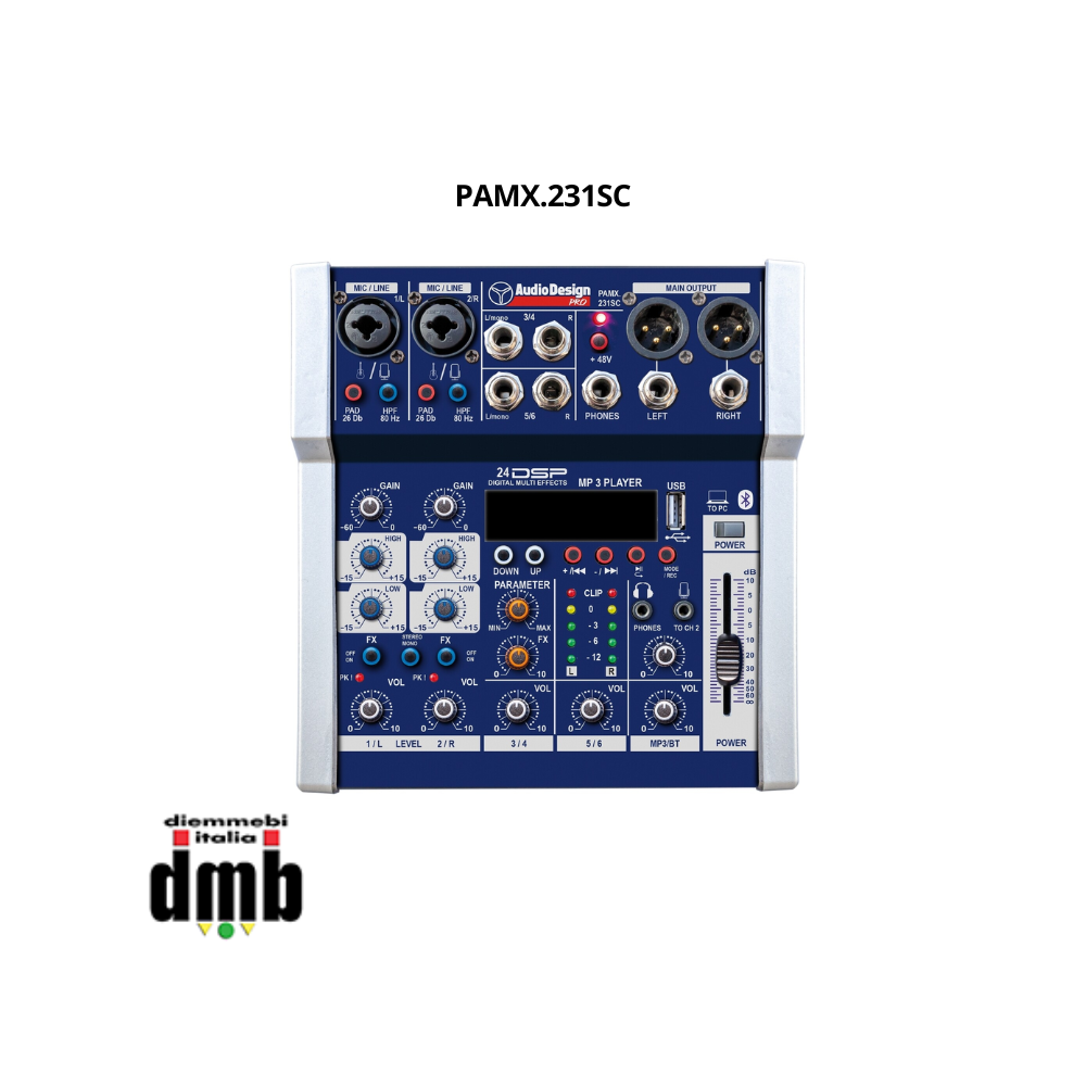 AUDIODESIGN PRO - PAMX.231SC - Mixer professionale 2+1+1 canali - USB/BT - 16 effetti con DSP