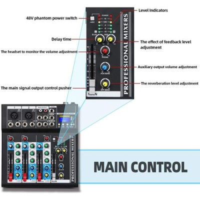 SINEXTESIS - F4-MB - Mixer audio 4 canali MP3 USB BT con effetto analogico