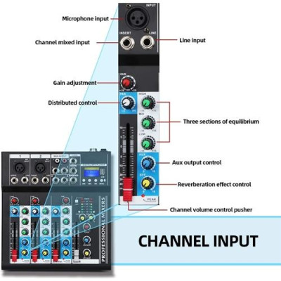 SINEXTESIS - F4-MB - 4-channel MP3 USB BT audio mixer with analog effect