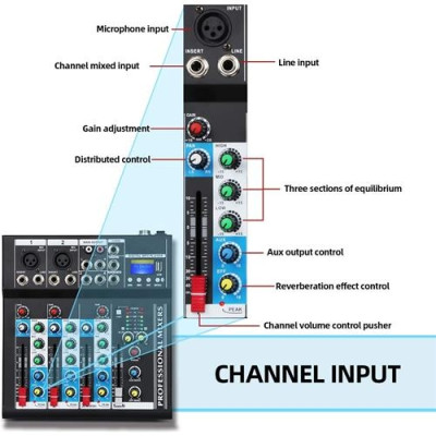 SINEXTESIS - F4-MB - Mixer audio 4 canali MP3 USB BT con effetto analogico