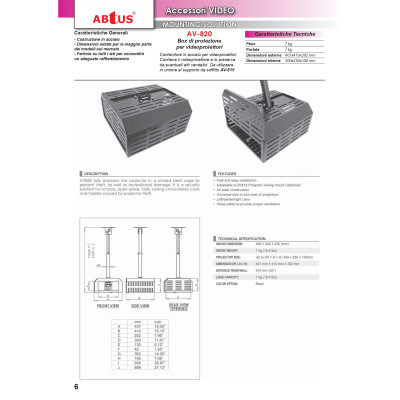 ABTUS - AV-820 - Box di protezione per videoproiettore in acciaio