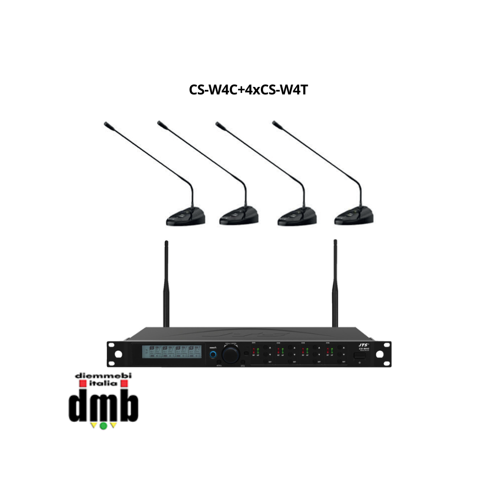 JTS - CS-W4C+4xCS-W4T - Conference system wireless con Trasmettitore + 4 Microfoni per conferenze da tavolo