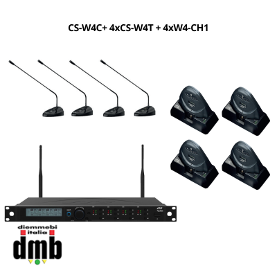 JTS - CS-W4C+ 4xCS-W4T + 4xW4-CH1 - Conference system wireless con Trasmettitore + 4 Microfoni per conferenze da tavolo