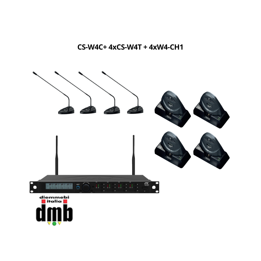 JTS - CS-W4C+ 4xCS-W4T + 4xW4-CH1 - Conference system wireless con Trasmettitore + 4 Microfoni per conferenze da tavolo