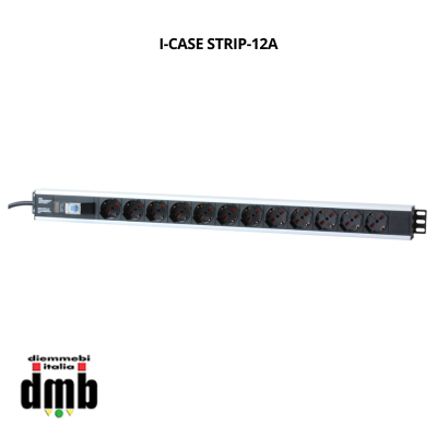TECHLY - I-CASE STRIP-12A - Multipresa Verticale 12 Posti da Rack 19" con Magnetotermico Spina Italiana