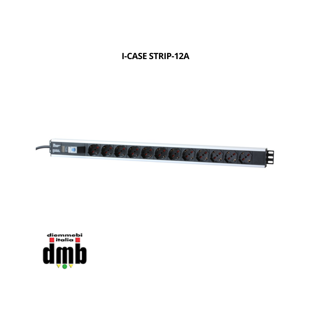 TECHLY - I-CASE STRIP-12A - Multipresa Verticale 12 Posti da Rack 19" con Magnetotermico Spina Italiana