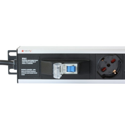 TECHLY - I-CASE STRIP-12A - Multipresa Verticale 12 Posti da Rack 19" con Magnetotermico Spina Italiana
