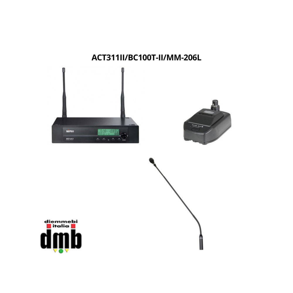 MIPRO - ACT311II/BC100T-II/MM-206L - Sistema Conferenze con Ricevitore singolo, Stazione trasmittente e Microfono Gooseneck