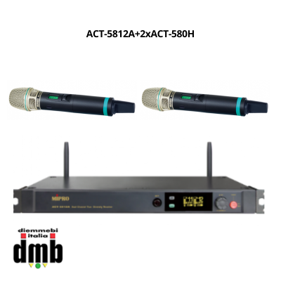 Kit radiomicrofono MIPRO ACT-5812A + 2 ACT-580H - Ricevitore doppio e Trasmettitore palmare digitale