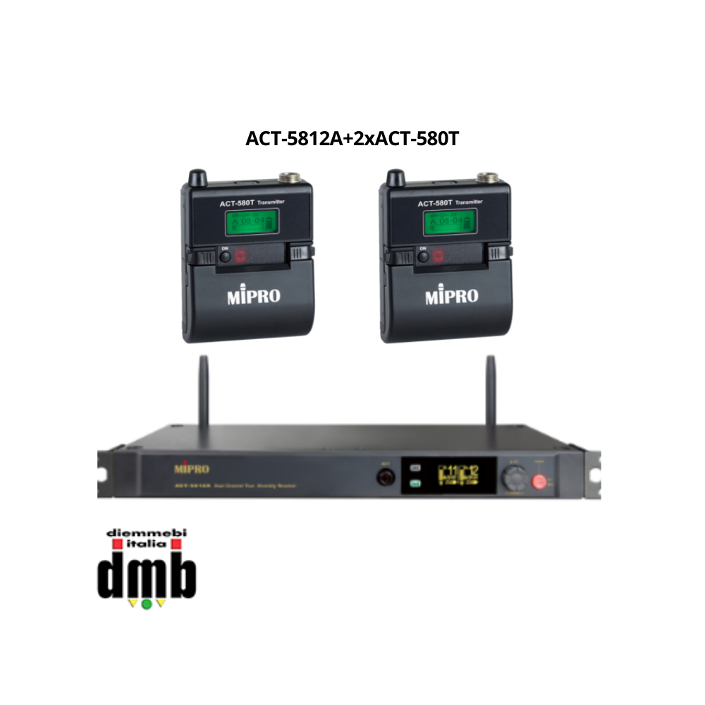 Kit 3 MIPRO ACT-5812A + 2 ACT-580T - Sistema wireless a 5,8GHz con ricevitore doppio e Trasmettitore digitale a batterie
