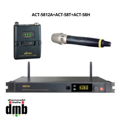 Kit 5 - MIPRO ACT-5812A + ACT-58T + ACT-58H - Sistema wireless ricevitore,beltpack e palmare
