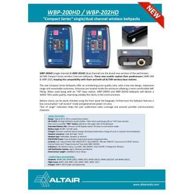 ALTAIR - WBP-200HD - Beltpack canale singolo per sistemi intercom wireless
