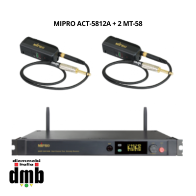 Kit 7 - MIPRO ACT-5812A + 2 MT-58 - Sistema wireless a 5,8GHz con ricevitore doppio e Trasmettitore Digitale per Chitarra/Basso