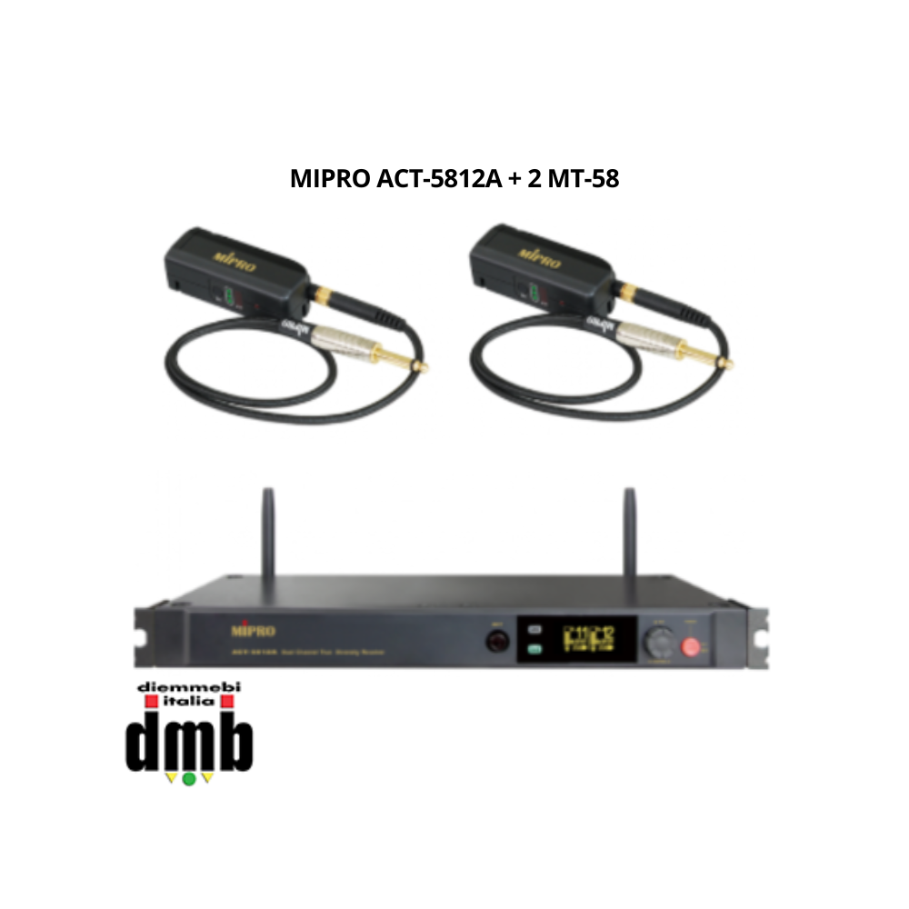 Kit 7 - MIPRO ACT-5812A + 2 MT-58 - Sistema wireless a 5,8GHz con ricevitore doppio e Trasmettitore Digitale per Chitarra/Basso