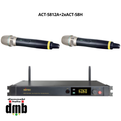 Kit 1 - MIPRO ACT-5812A + 2 ACT-58H - Sistema wireless a 5,8GHz con ricevitore doppio e trasmettitori palmari professionali
