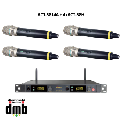 Kit 10 - MIPRO ACT-5814A+4 ACT-58H - Sistema wireless a 5,8GHz con ricevitore quadruplo e 4 trasmettitori palmari professionali