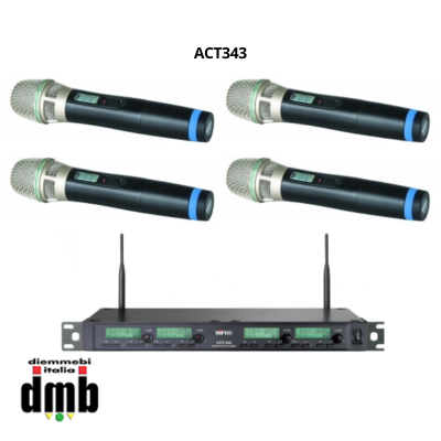 Kit 12 - MIPRO - ACT343+4xACT-32H - Ricevitore quadruplo ACT 72+12 canali UHF + 4 Trasmettitore impugnatura