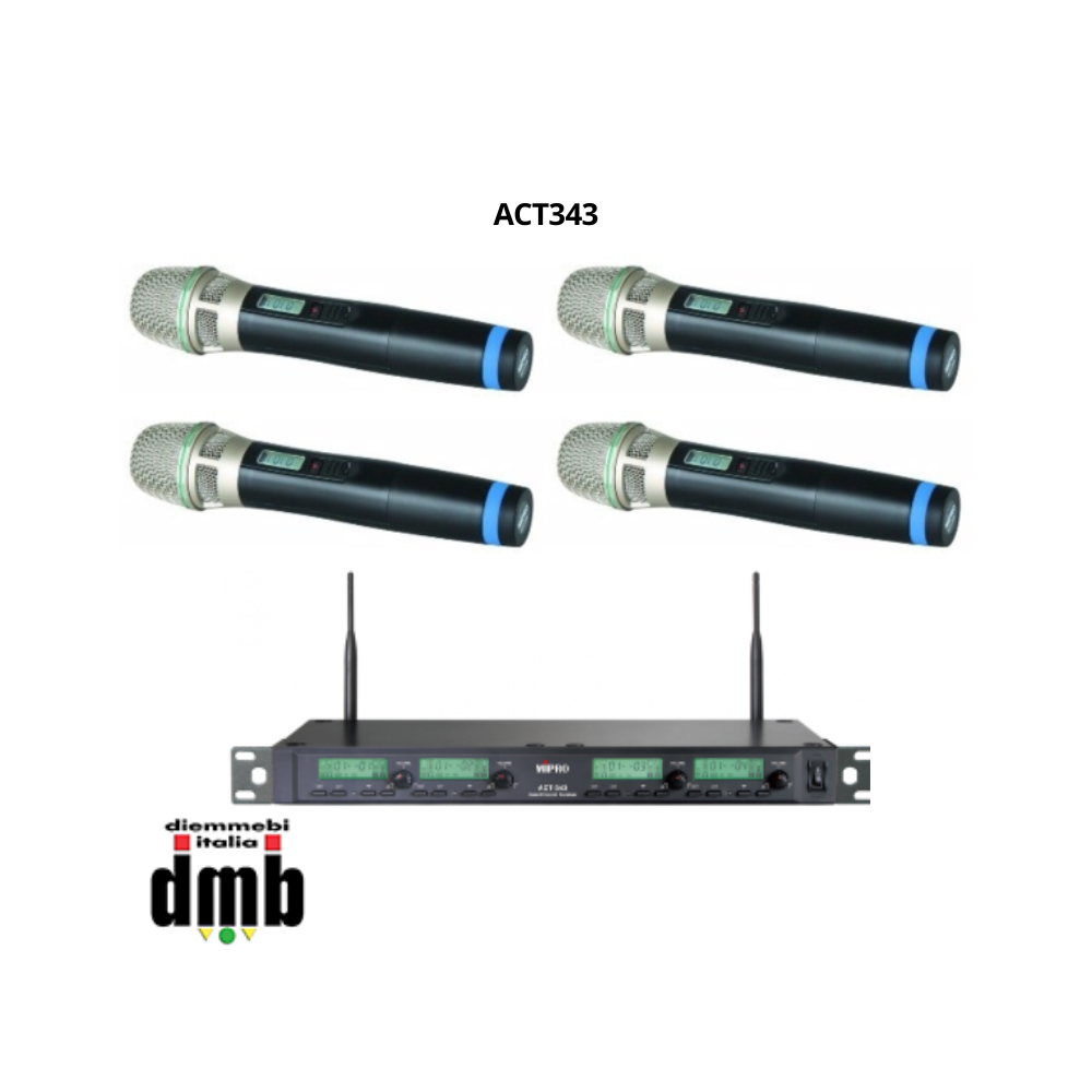 Kit 12 - MIPRO - ACT343+4xACT-32H - Ricevitore quadruplo ACT 72+12 canali UHF + 4 Trasmettitore impugnatura