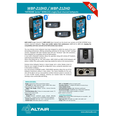 ALTAIR - WBP-210HD (serie extreme) - Beltpack wireless a canale singolo per sistemi intercom wireless