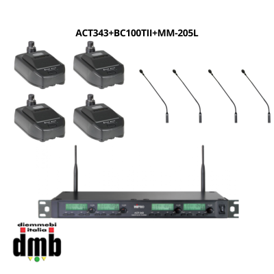 Kit conference 1 MIPRO - Ricevitore quadruplo, base microfono da tavolo wireless e Microfono Gooseneck a condensatore con LED
