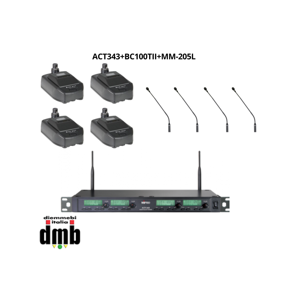 Kit conference 1 MIPRO - Ricevitore quadruplo, base microfono da tavolo wireless e Microfono Gooseneck a condensatore con LED