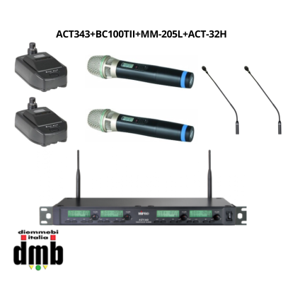 Kit conference 2 MIPRO - Ricevitore quadruplo, base microfonica, Microfono Gooseneck con LED e trasmettitore impugnatura