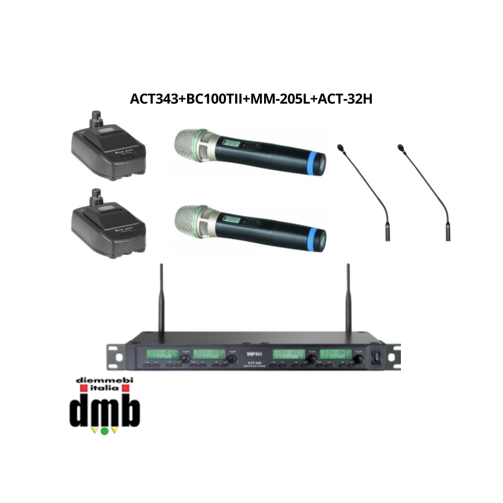 Kit conference 2 MIPRO - Ricevitore quadruplo, base microfonica, Microfono Gooseneck con LED e trasmettitore impugnatura
