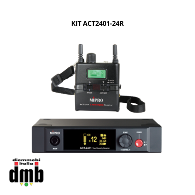 MIPRO KIT ACT-2401 + ACT-24R - Ricevitore singolo 12 canali 2,4GHz con Batteria Ricaricabile