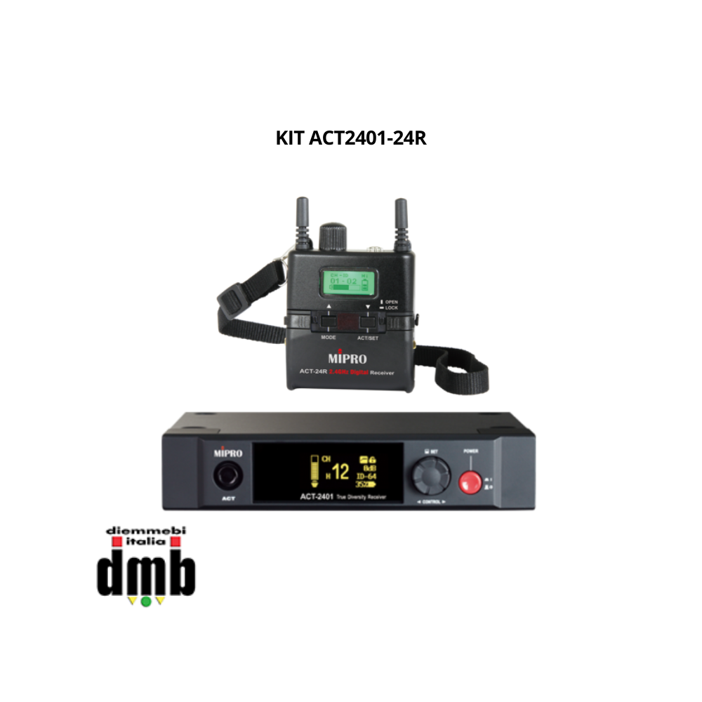 MIPRO KIT ACT-2401 + ACT-24R - Ricevitore singolo 12 canali 2,4GHz con Batteria Ricaricabile
