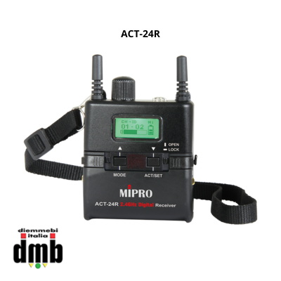 MIPRO KIT ACT-2401 + ACT-24R - Ricevitore singolo 12 canali 2,4GHz con Batteria Ricaricabile