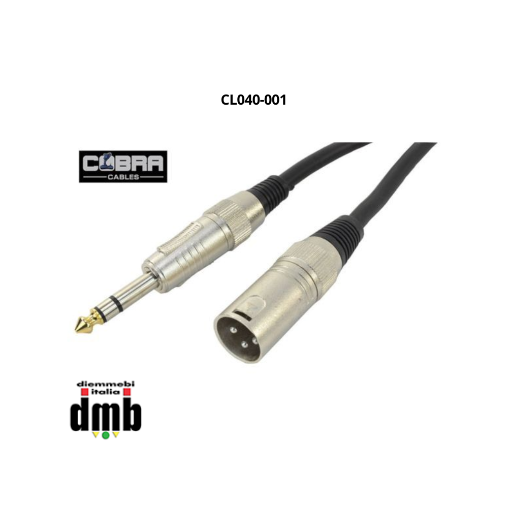 Cobra Pro - CL040-001 - adattatore XLR maschio/jack 6.3 mm stereo | 10 cm Cobra Pro - CL040-001 - adattatore XLR maschio/jack 6.3 mm stereo | 10 cm