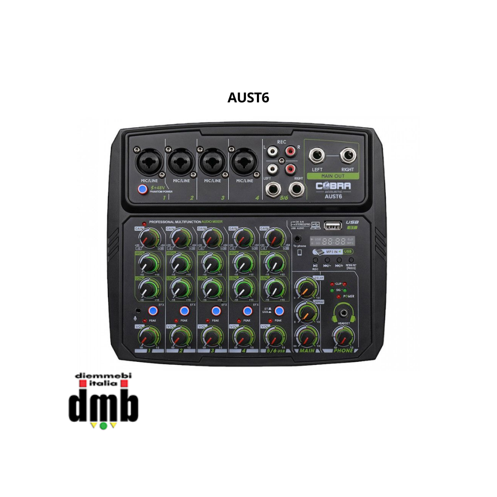 Cobra - AUST6 + CC1077 - Mini mixer USB per broadcast (DEMO) + Borsa per mixer