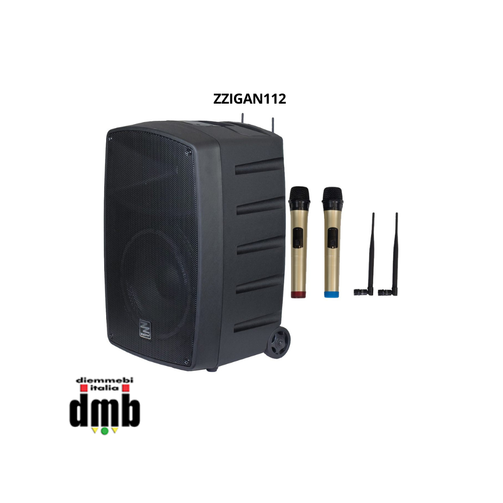 ZZIPP - ZZIGAN112 - Cassa attiva 12" a batteria - radiomicrofoni inclusi
