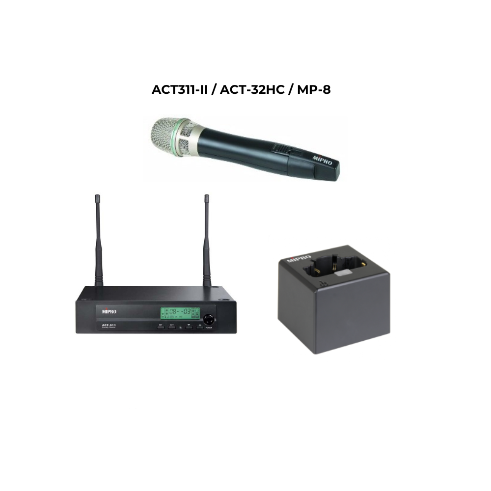 KIT MIPRO - ACT311-II, ACT-32HC, MP-8 - Ricevitore singolo, trasmettitore impugnatura e caricabatterie singolo